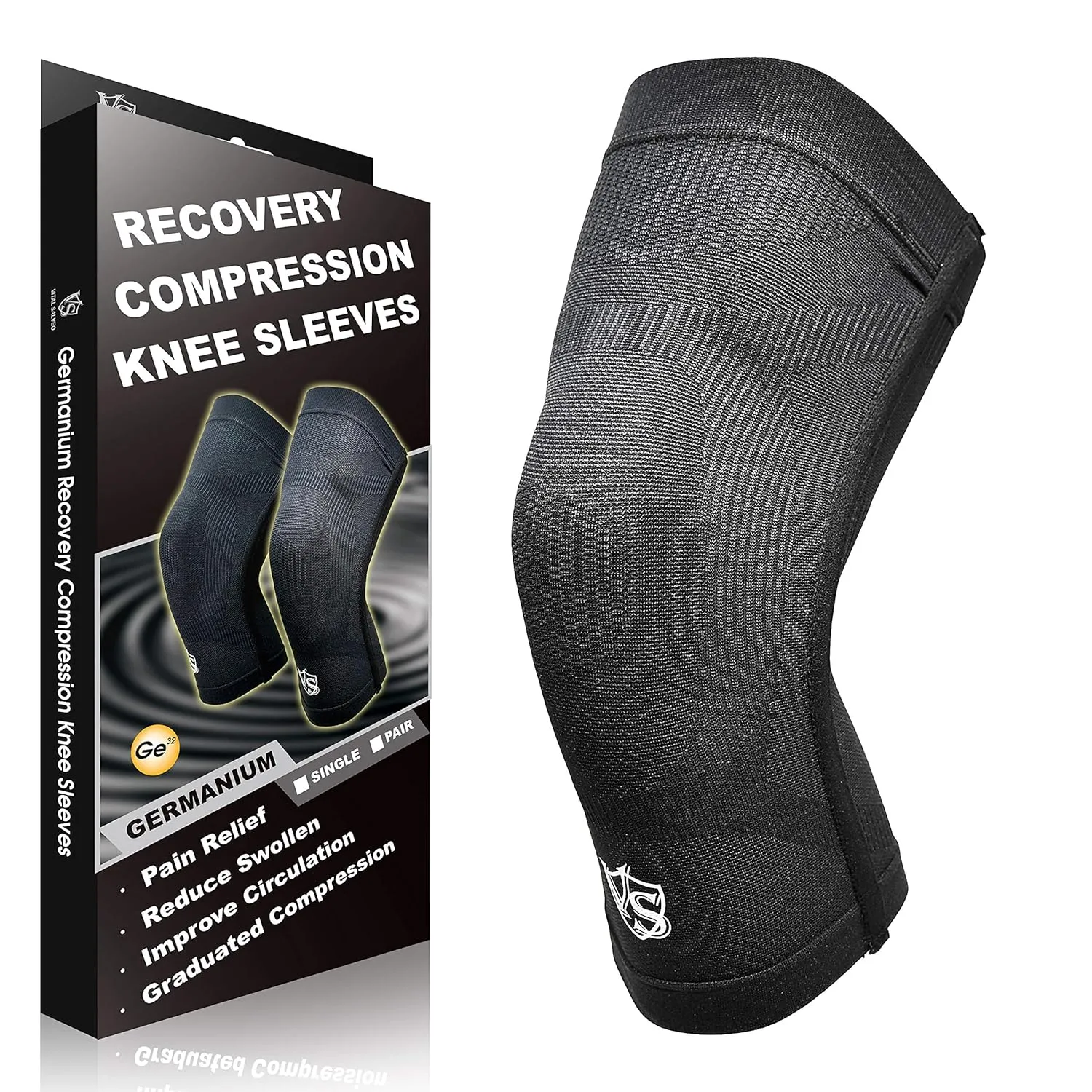 Vital Salveo-Best Recovery Compression Knee Support Sleeve for Man and Women Germanium Knee Brace for Running, Basketball, Hiking, Gym, Workout, Sports (1 PC)-Medium