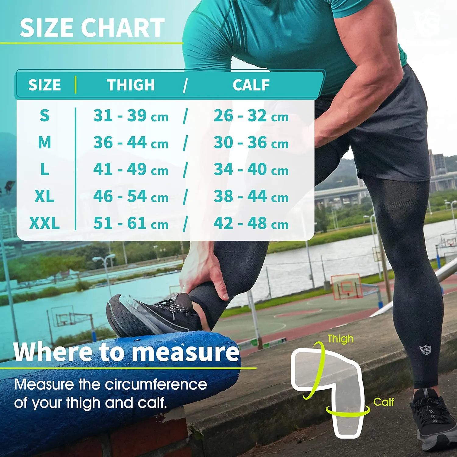 Vital Salveo Germanium & Carbon Recovery Full Leg Sleeve – Compression Leg Sleeve, Long Knee Sleeve for Arthritis, Basketball, Cycling, Football, Dark Grey (1 PC) Medium