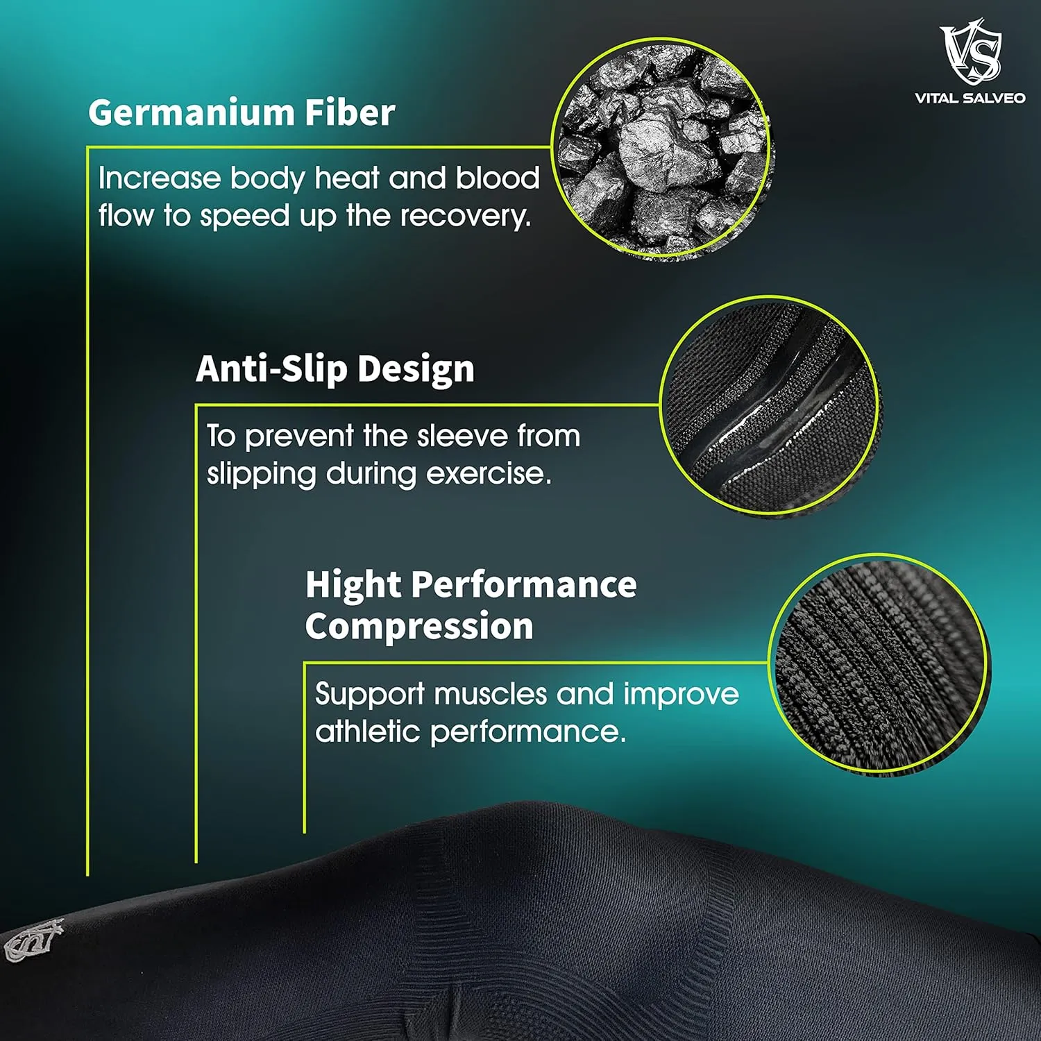 Vital Salveo -Germanium Recovery Compression Sports Full Leg Sleeve Length Thigh Calf Long Knee Sleeve with UV protection Support Single Tight. For Basketball, Arthritis Men and Women (1 PC)-X-Large