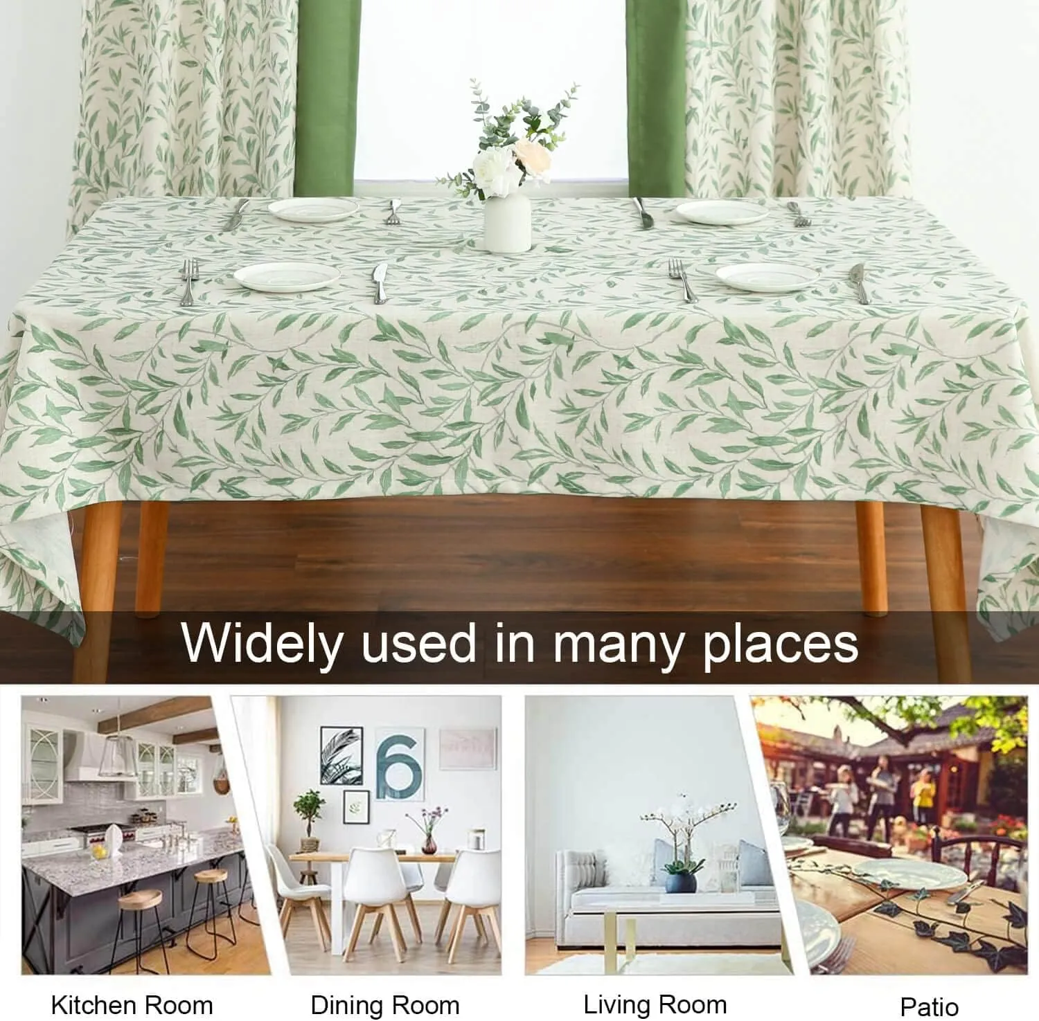 VOGOL 52 x 70 Inches Rectangle Table Cloth, Green Leaves Pattern Printed Decorative Country Table Covers, Linen Textured Table Cloth for Buffet Wedding Parties