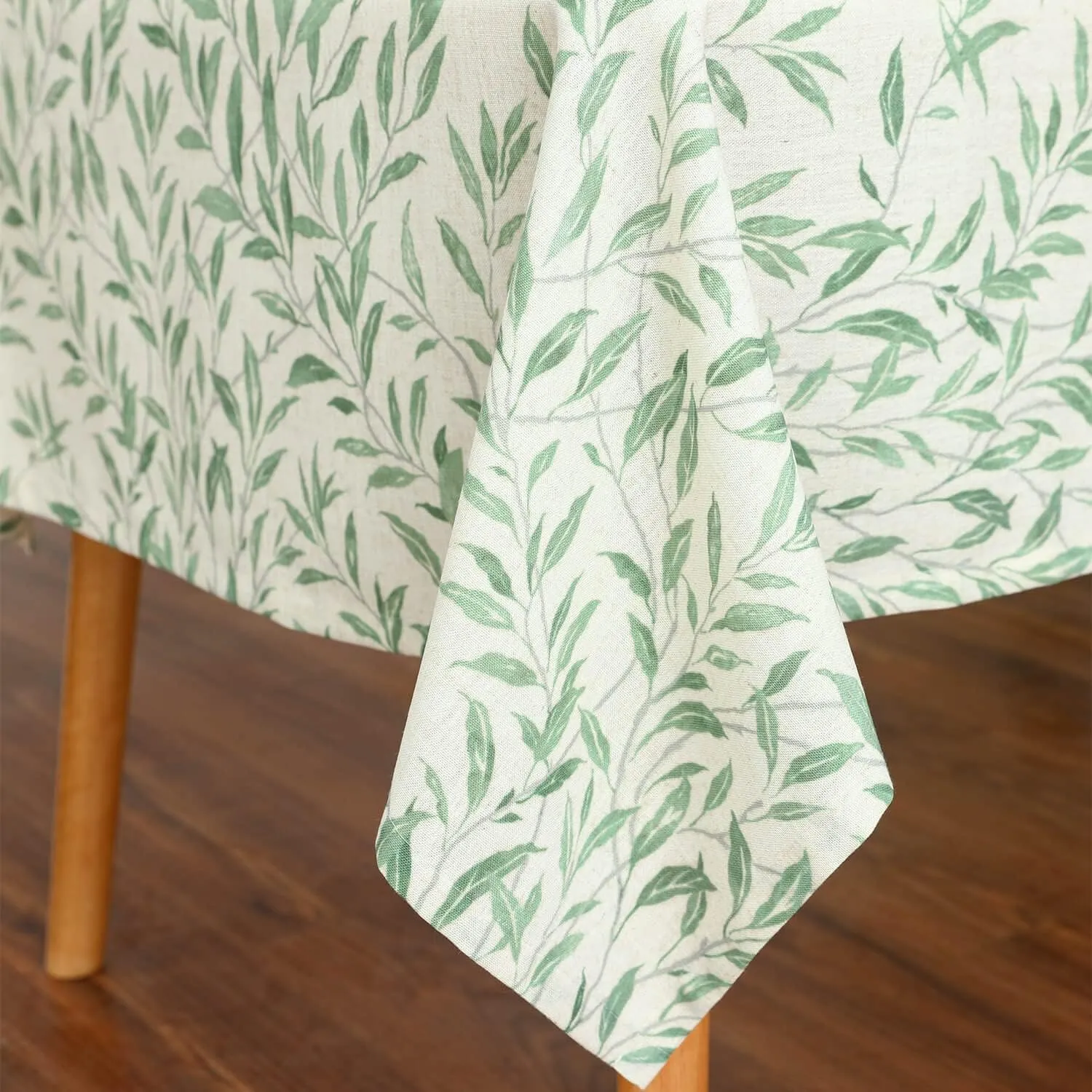 VOGOL 52 x 70 Inches Rectangle Table Cloth, Green Leaves Pattern Printed Decorative Country Table Covers, Linen Textured Table Cloth for Buffet Wedding Parties