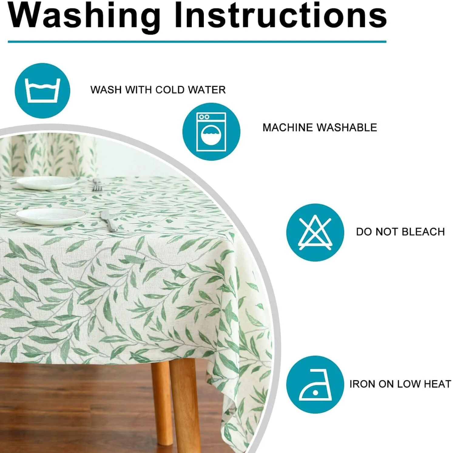 VOGOL 52 x 70 Inches Rectangle Table Cloth, Green Leaves Pattern Printed Decorative Country Table Covers, Linen Textured Table Cloth for Buffet Wedding Parties