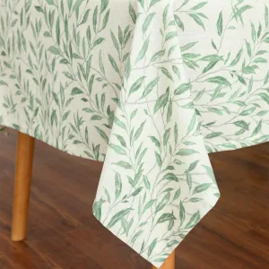 VOGOL 52 x 70 Inches Rectangle Table Cloth, Green Leaves Pattern Printed Decorative Country Table Covers, Linen Textured Table Cloth for Buffet Wedding Parties