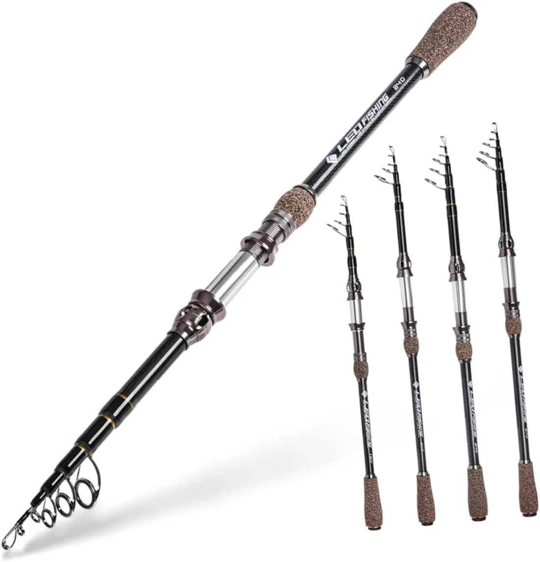 VOSAREA 2.4M Telescopic Fishing Rod Portable Fishing Gear for Freshwater Saltwater Fishing Compact Design for Ocean Lake River and Stream Use Stylish Black Color