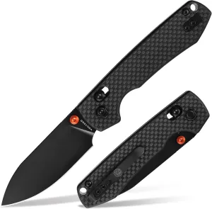 Vosteed EDC Knife, Lightweight Folding Pocket knife with Clip for Men and Women, Sharp Crossbar Lock Knife with 3.25" Nitro-V Steel Blade, Carbon Fiber Handle for Camping, Hiking - Raccoon