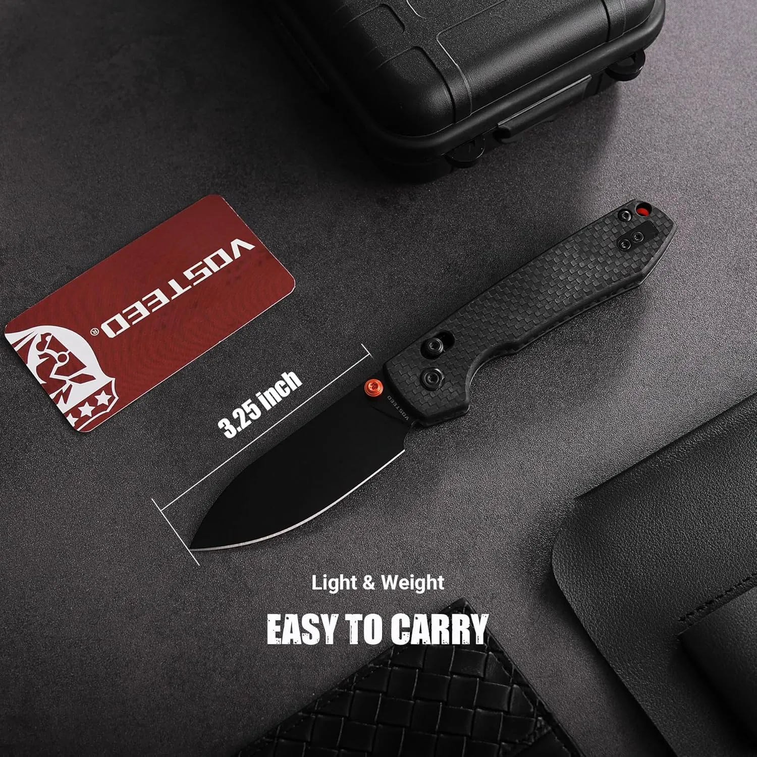 Vosteed EDC Knife, Lightweight Folding Pocket knife with Clip for Men and Women, Sharp Crossbar Lock Knife with 3.25" Nitro-V Steel Blade, Carbon Fiber Handle for Camping, Hiking - Raccoon