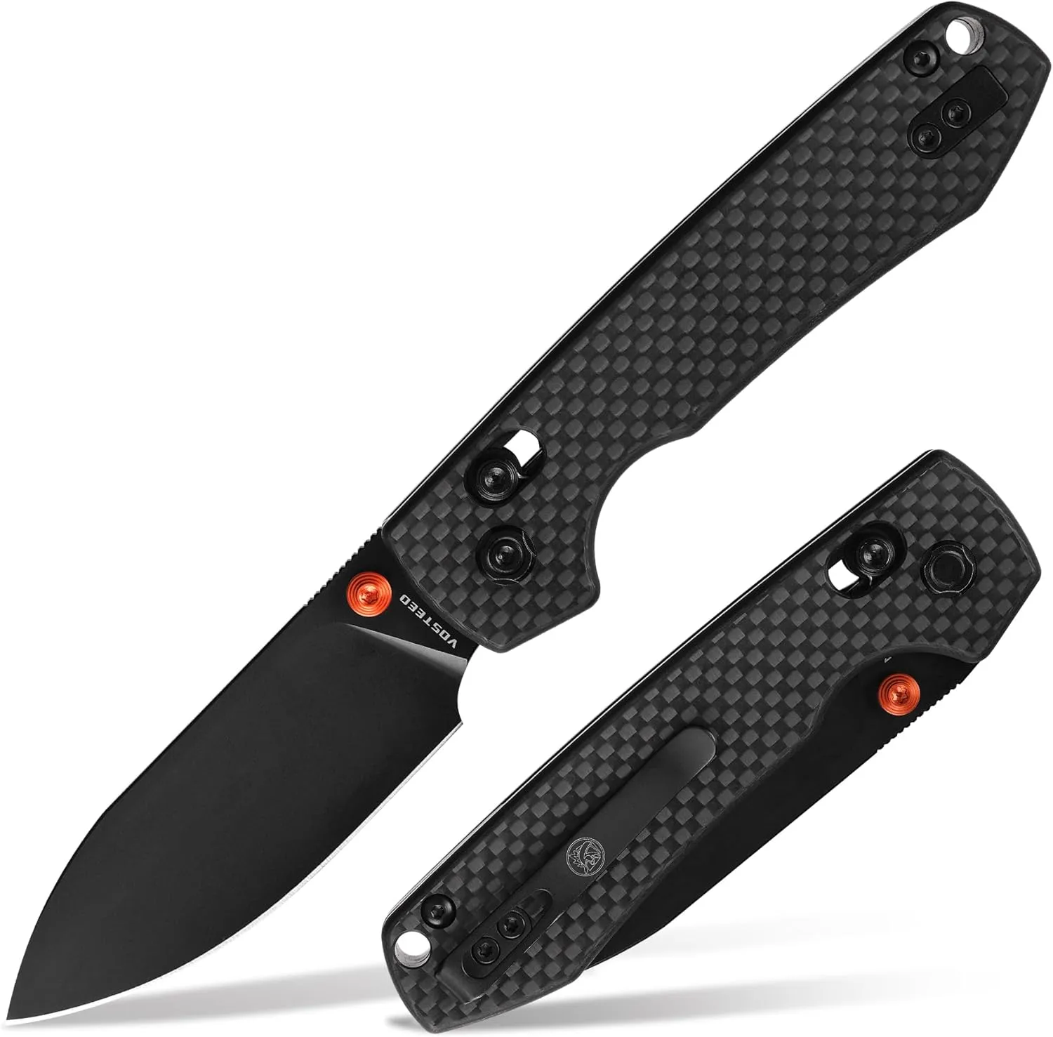 Vosteed EDC Knife, Lightweight Folding Pocket knife with Clip for Men and Women, Sharp Crossbar Lock Knife with 3.25" Nitro-V Steel Blade, Carbon Fiber Handle for Camping, Hiking - Raccoon