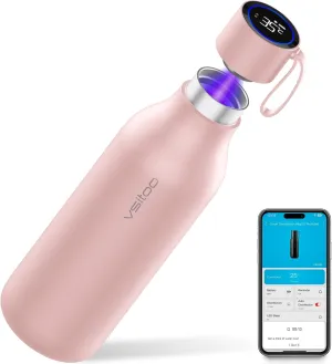 vsitoo Self-Cleaning Water Bottle, 33oz Insulated Stainless Steel BPA-Free Smart Water Bottle, Touch Screen APP Control & Auto-Cleaning, Thermal Flask for Travel, Pink