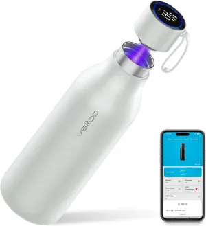 vsitoo Self-Cleaning Water Bottle, 33oz Insulated Stainless Steel BPA-Free Smart Water Bottle, Touch Screen APP Control & Auto-Cleaning, Thermal Flask for Travel, White