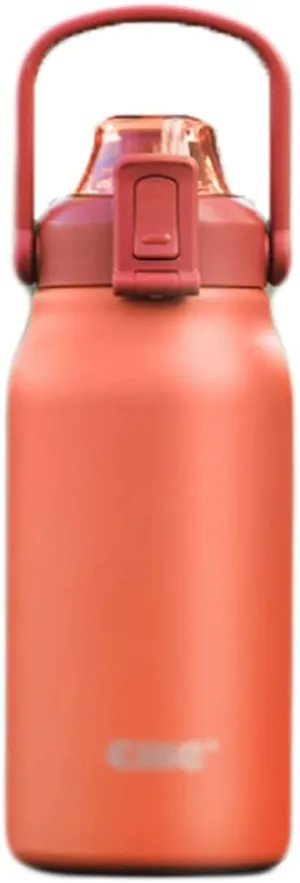 VSULZVNU Keep Hydrated 45.7oz Insulated Water Bottle with Straw Stainless Steel Large Capacity Water Jug Portable Lifting Ring Reminder (Color : Green), Red