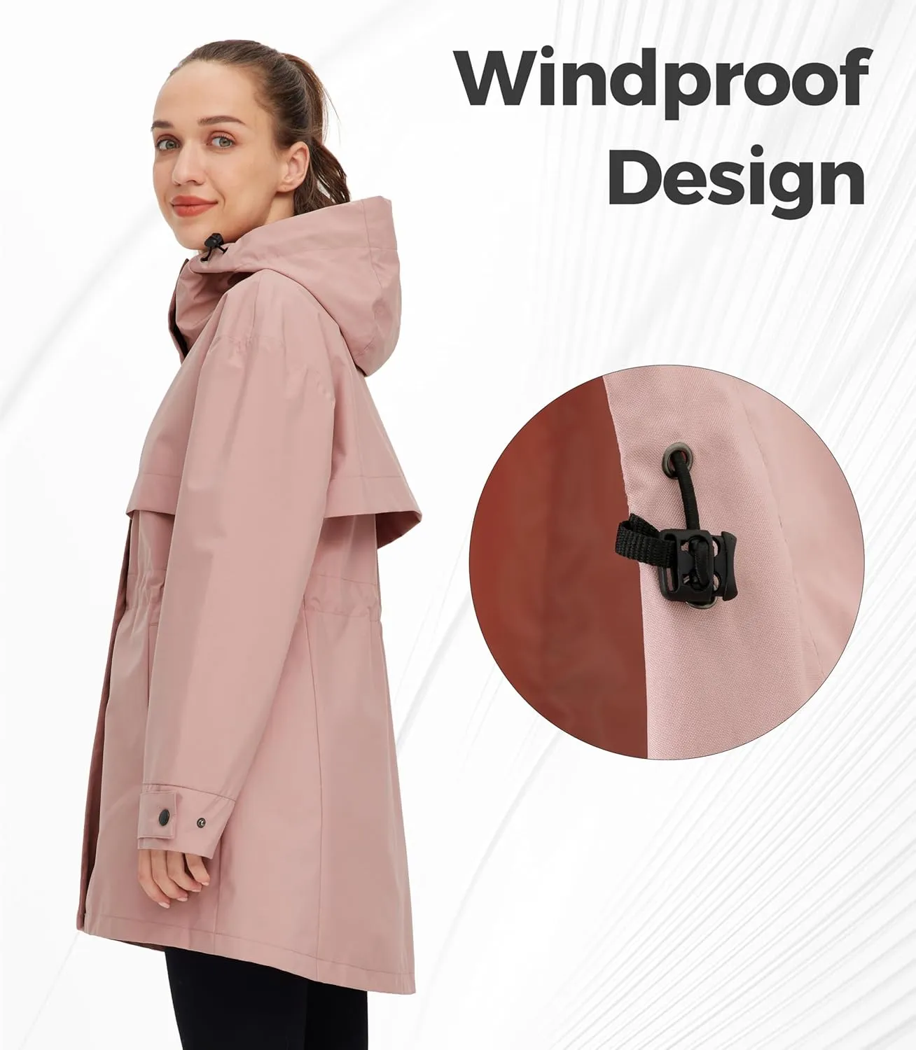 wantdo Women's Lightweight Rain Jackets Waterproof Long Raincoats with Hood Trench Coats Windbreaker