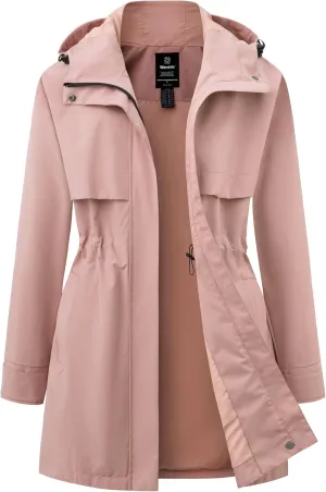 wantdo Women's Lightweight Rain Jackets Waterproof Long Raincoats with Hood Trench Coats Windbreaker