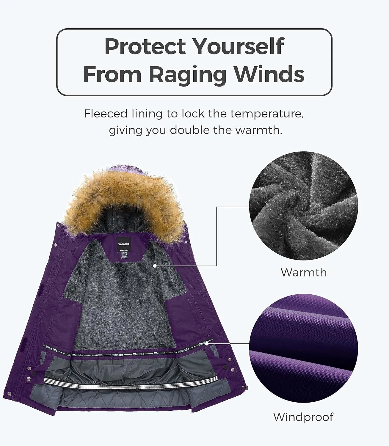 wantdo Women's Waterproof Ski Jacket Hooded Winter Snow Coat Mountain Snowboarding Jackets Insulated Fleece Parka