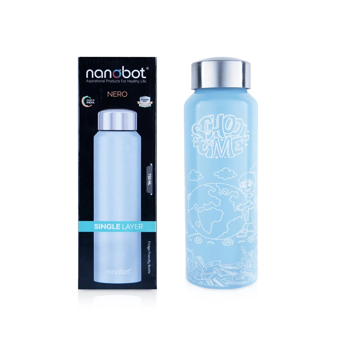 Water Bottle - 750 ml | Nero Colour Nanobot Water Bottle/ Drink Bottle for Office & School