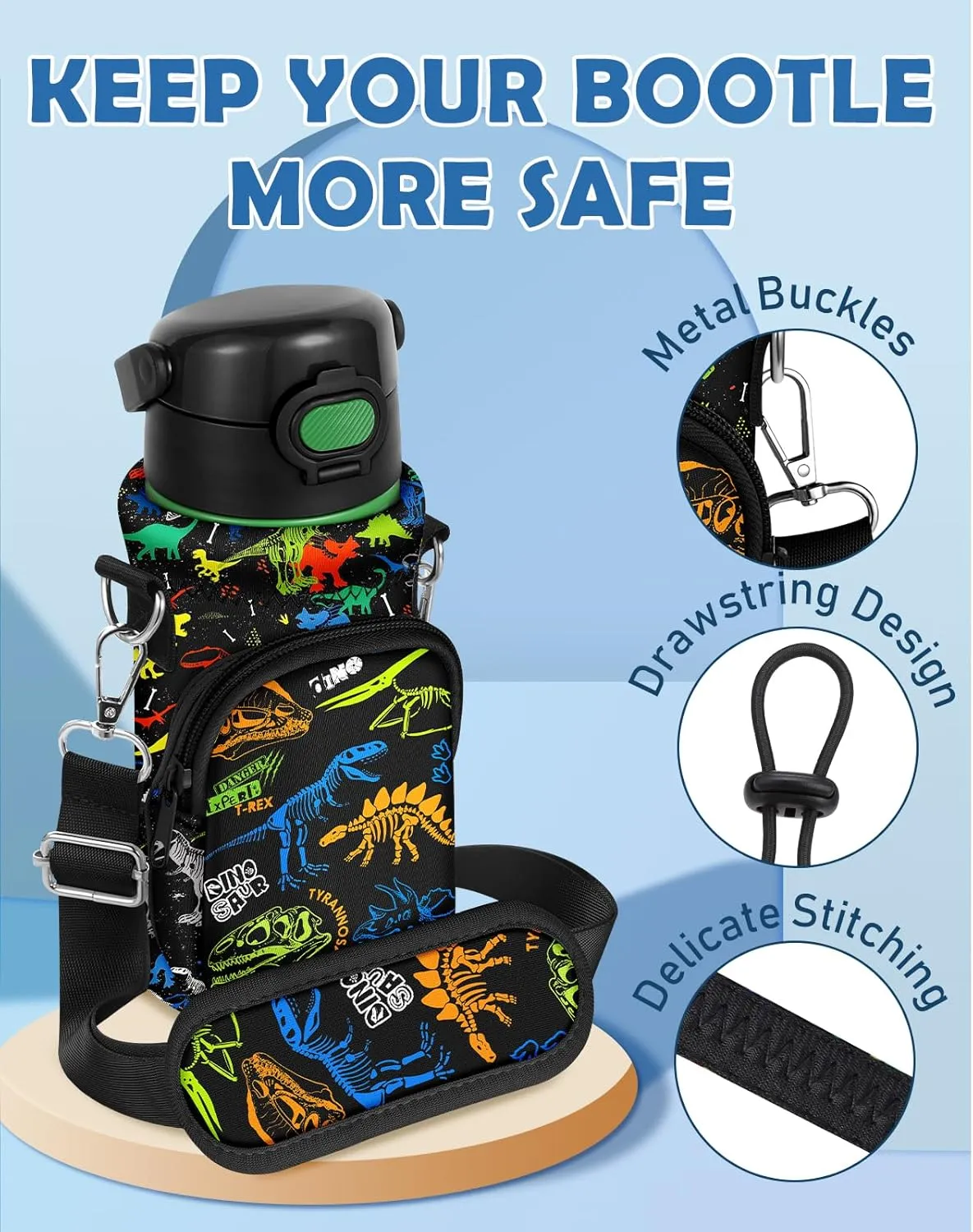 Water Bottle Carrier with Strap - Insulated Neoprene Water Bottle Holder Bag with Pocket for 14-20 oz