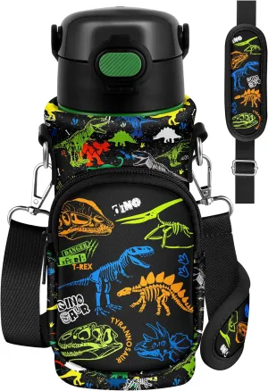 Water Bottle Carrier with Strap - Insulated Neoprene Water Bottle Holder Bag with Pocket for 14-20 oz