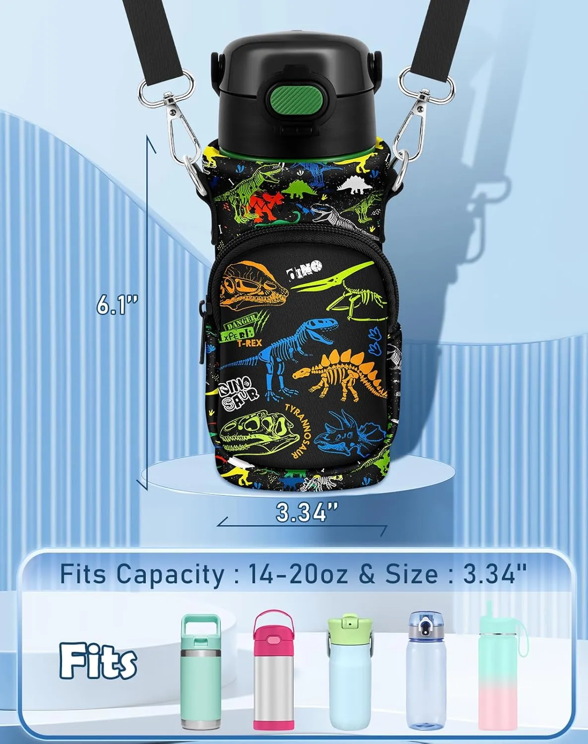 Water Bottle Carrier with Strap - Insulated Neoprene Water Bottle Holder Bag with Pocket for 14-20 oz