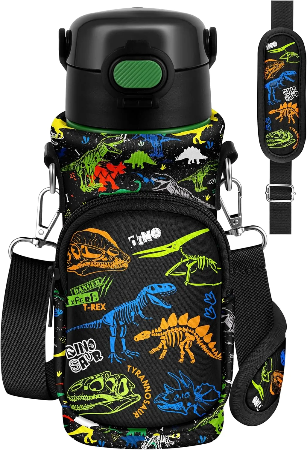 Water Bottle Carrier with Strap - Insulated Neoprene Water Bottle Holder Bag with Pocket for 14-20 oz