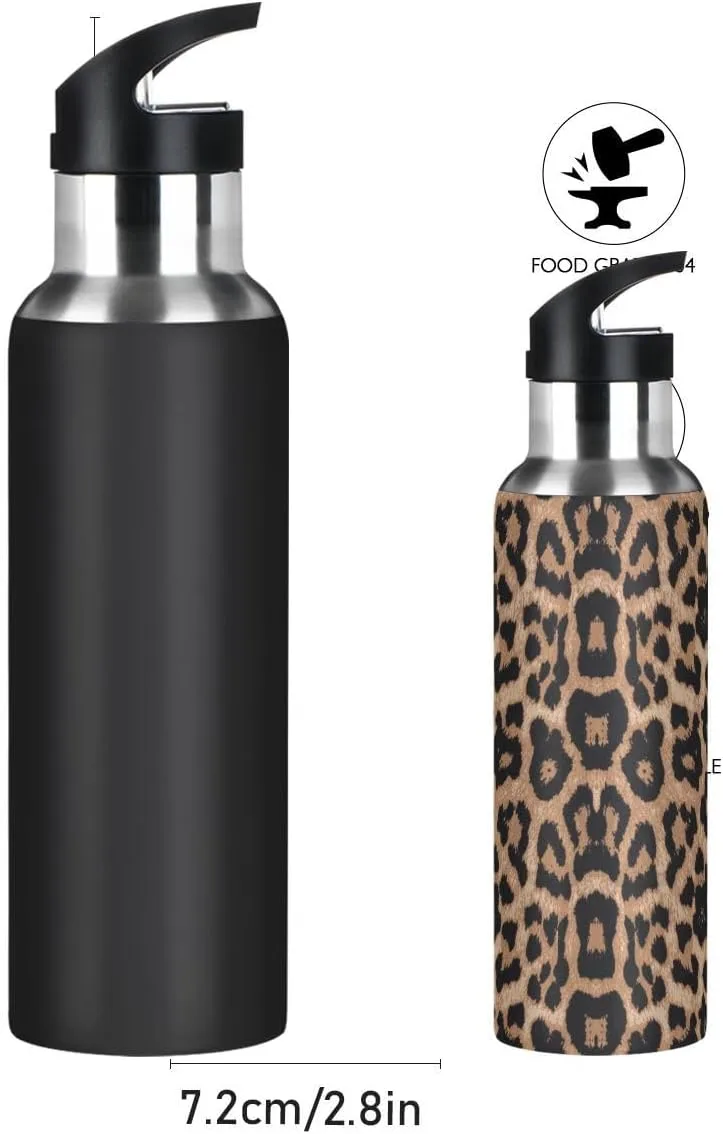 Water Bottle Handle Straw Lid Cheeteh Leopard Print Vacuum Insulated Stainless Steel Thermos Water Bottle Leak Proof Sports Coffee Maker Cup
