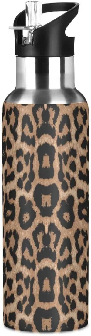 Water Bottle Handle Straw Lid Cheeteh Leopard Print Vacuum Insulated Stainless Steel Thermos Water Bottle Leak Proof Sports Coffee Maker Cup