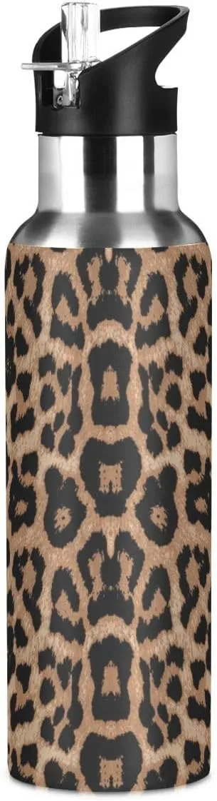 Water Bottle Handle Straw Lid Cheeteh Leopard Print Vacuum Insulated Stainless Steel Thermos Water Bottle Leak Proof Sports Coffee Maker Cup