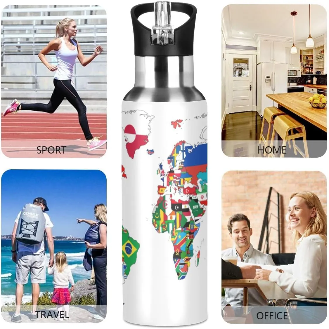 Water Bottle Handle Straw Lid Cheeteh Leopard Print Vacuum Insulated Stainless Steel Thermos Water Bottle Leak Proof Sports Coffee Maker Cup