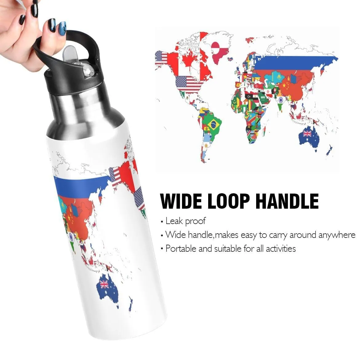 Water Bottle Handle Straw Lid Cheeteh Leopard Print Vacuum Insulated Stainless Steel Thermos Water Bottle Leak Proof Sports Coffee Maker Cup