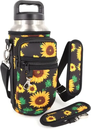 Water Bottle Holder Sling Bag Sleeve Carrier 32oz 40oz 64oz, Insulated Crossbody Water Bottle Case Cover with Padded Strap and 2 Pockets for Walking Hiking Camping