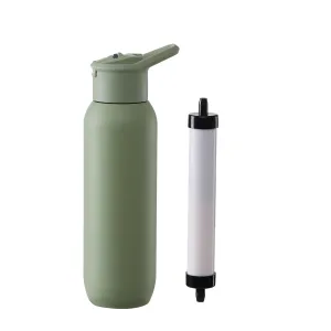 Water Bottle with Filter, Stainless Steel Premium Filtering Water Bottle, BPA-Free, Reusable, Insulated,Water Filter Bottle for Travel and Everyday Use Light Green - 20 oz