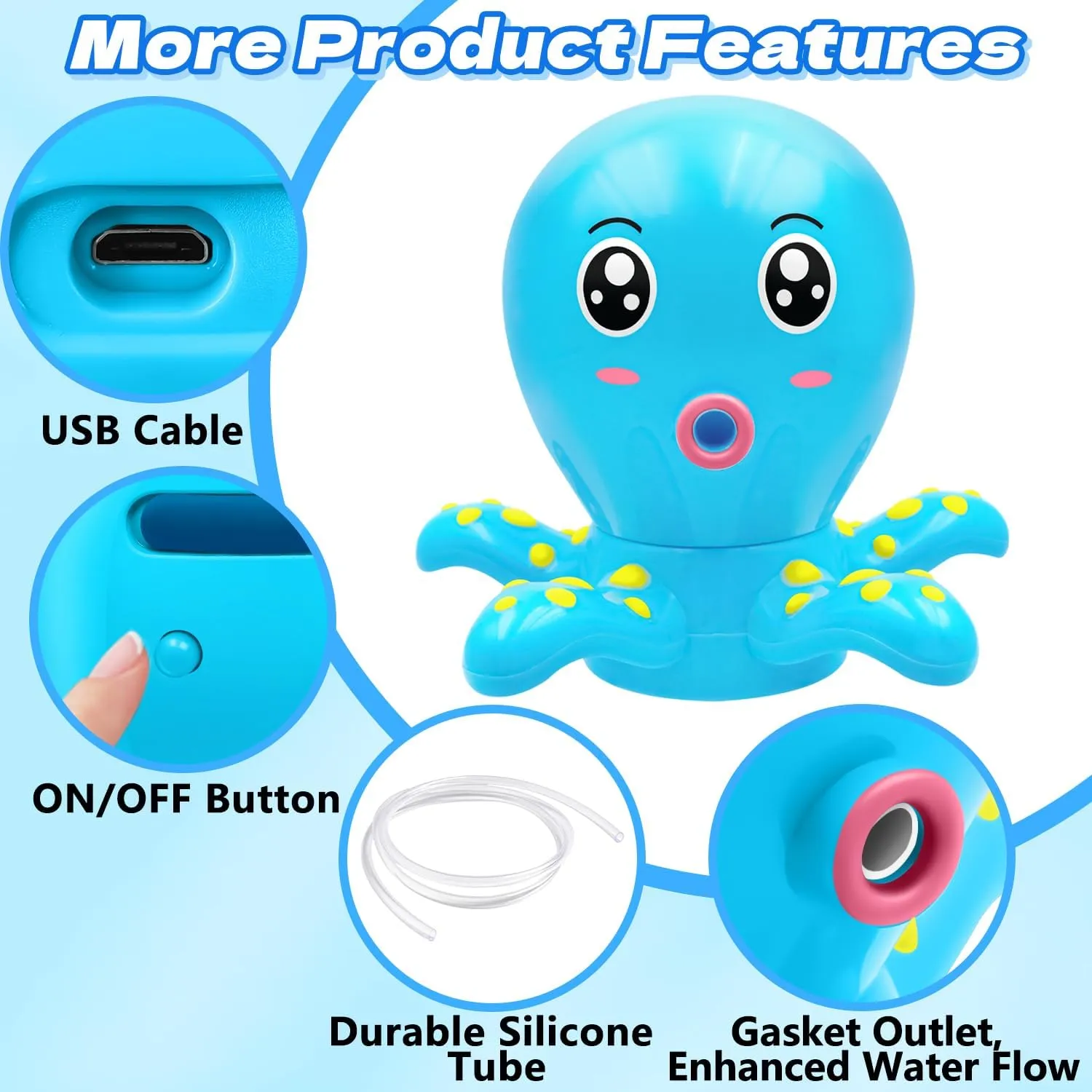 Water Table Pump, Battery Powered Water Outdoor Pump for Kids, 3 Hours of Non-Stop Work Fun Portable USB Charging Summer Water Table Accessories Toys for Kids Toddlers（Blue）