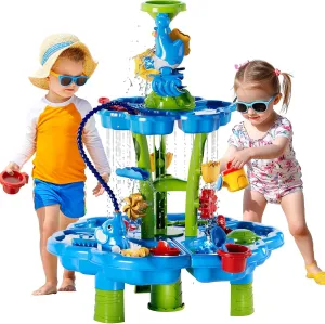 Water Table with Pump for Toddler Kids Ages 3-5 4-8, 2-Tier 3 in 1 Flower Shape Water Table, Kids Summer Outdoor Beach Pool Toys Water Play Sensory Table, Perfect Birthday Party Gifts for Boys Girls