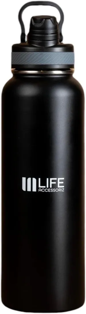 Water thermos bottles- 3 Lids, Leak-proof Stainless Steel Gym & Outdoor water bottle with straw for Men&Women - Double Wall, insulated tumblers 32 OZ Black thermos for hot drinks