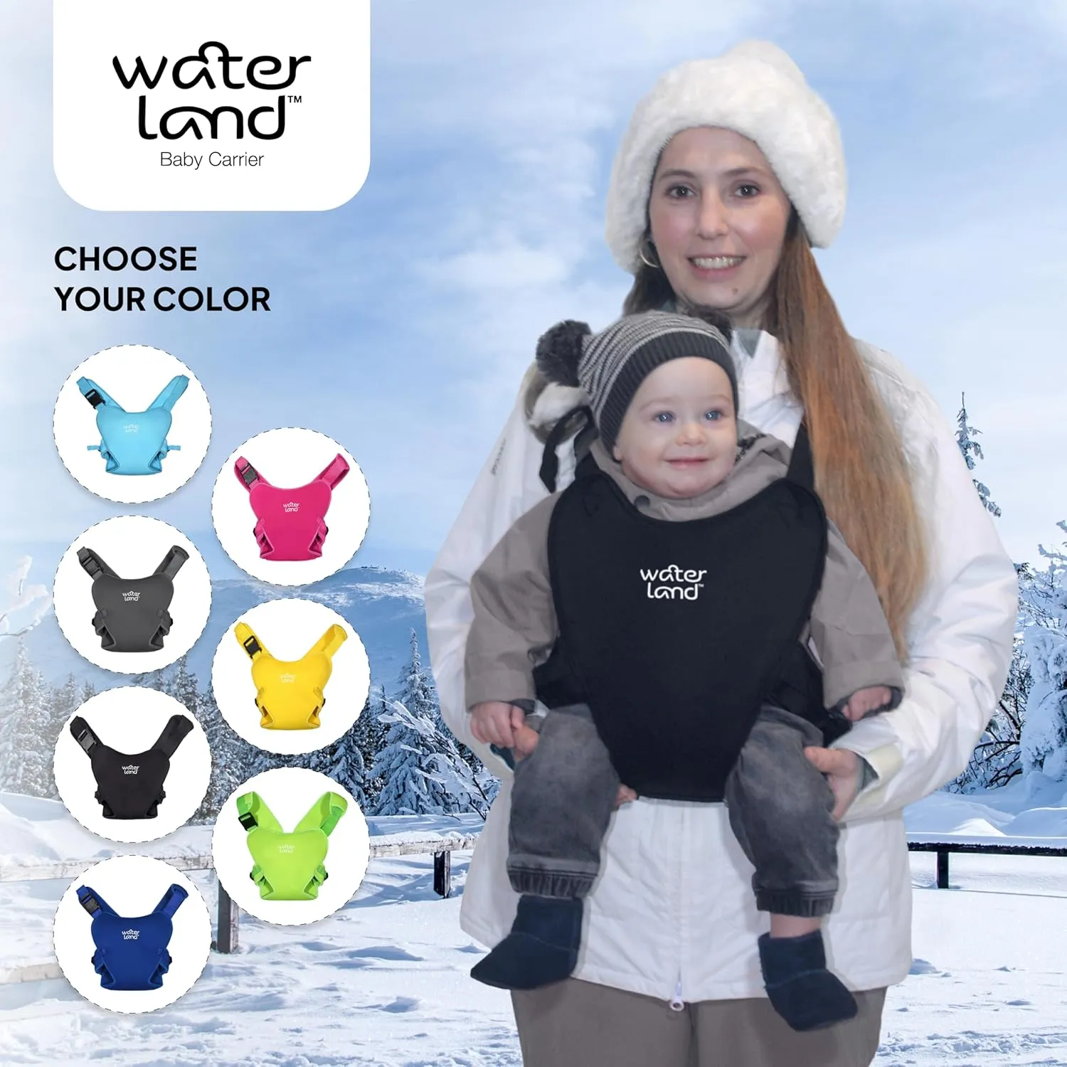 WaterLand Baby Carrier - Innovative Carrier You Can Use Both in Water & Land - Waterproof Infant Chest Holder with Adjustable Straps, Lightweight Toddler Harness for Pool & Beach (Pink Flamingo)