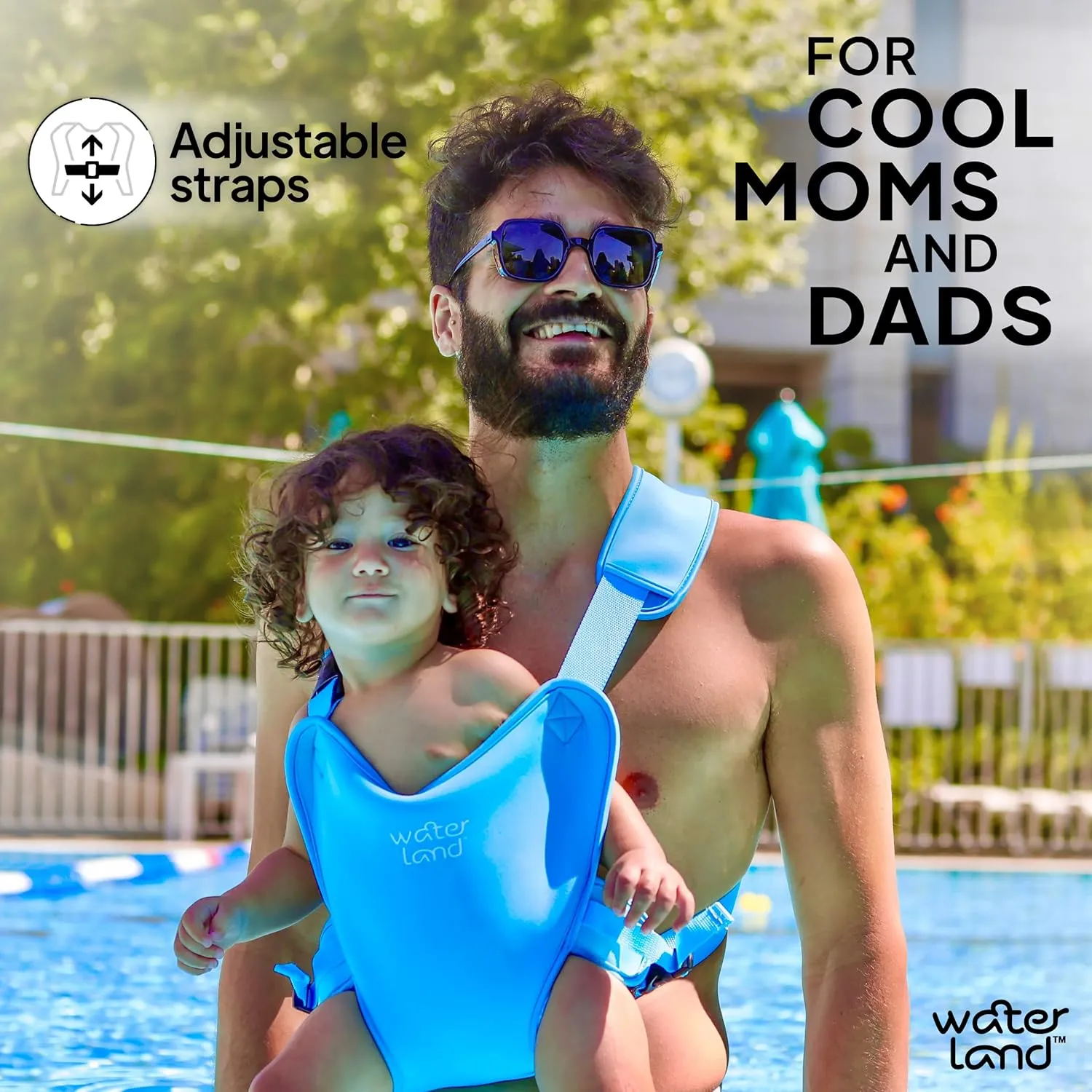 WaterLand Baby Carrier - Innovative Carrier You Can Use Both in Water & Land - Waterproof Infant Chest Holder with Adjustable Straps, Lightweight Toddler Harness for Pool & Beach (Pink Flamingo)