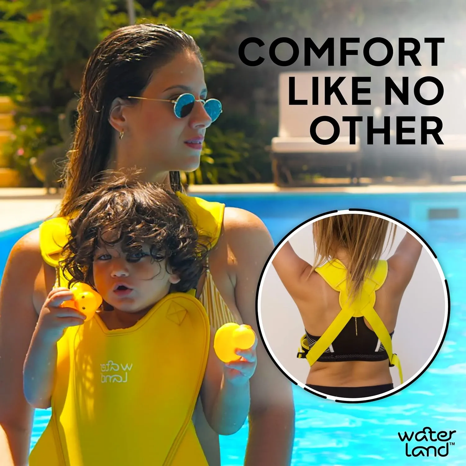 WaterLand Baby Carrier - Innovative Carrier You Can Use Both in Water & Land - Waterproof Infant Chest Holder with Adjustable Straps, Lightweight Toddler Harness for Pool & Beach (Pink Flamingo)