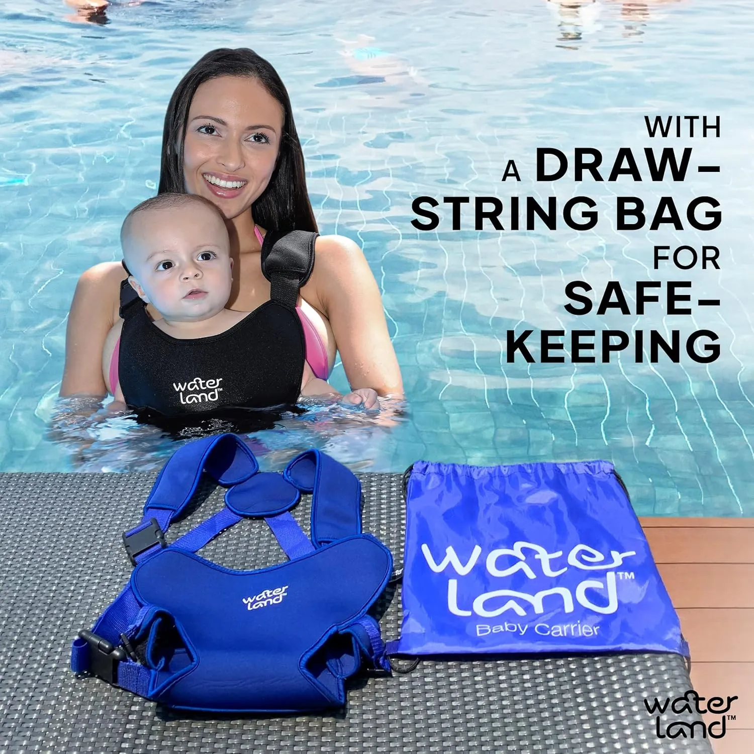 WaterLand Baby Carrier - Innovative Carrier You Can Use Both in Water & Land - Waterproof Infant Chest Holder with Adjustable Straps, Lightweight Toddler Harness for Pool & Beach (Pink Flamingo)