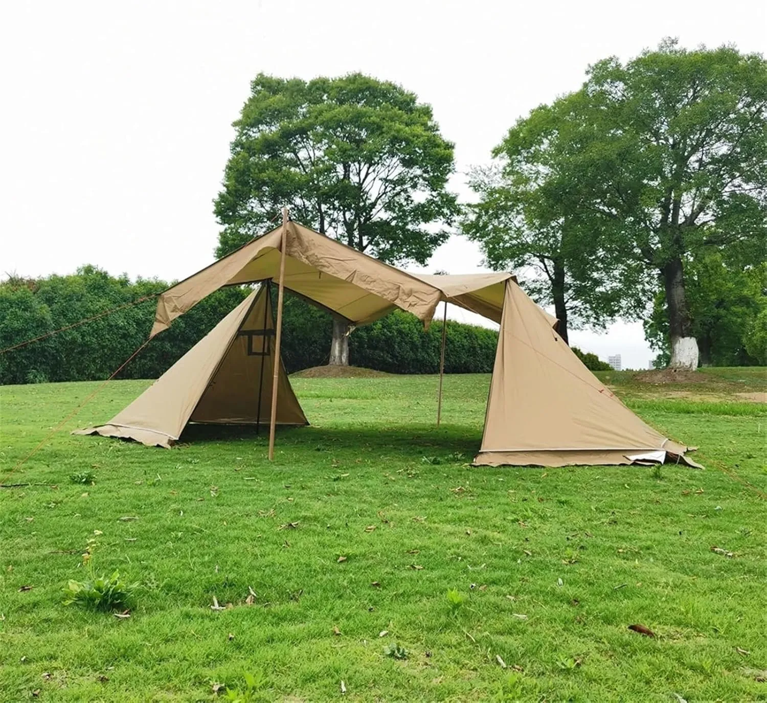 Waterproof Camping Tent 4 Outdoor Season Tent Windproof Family Sun Shelter Backpacking Travel Beach Equipment (Brown Polyester)