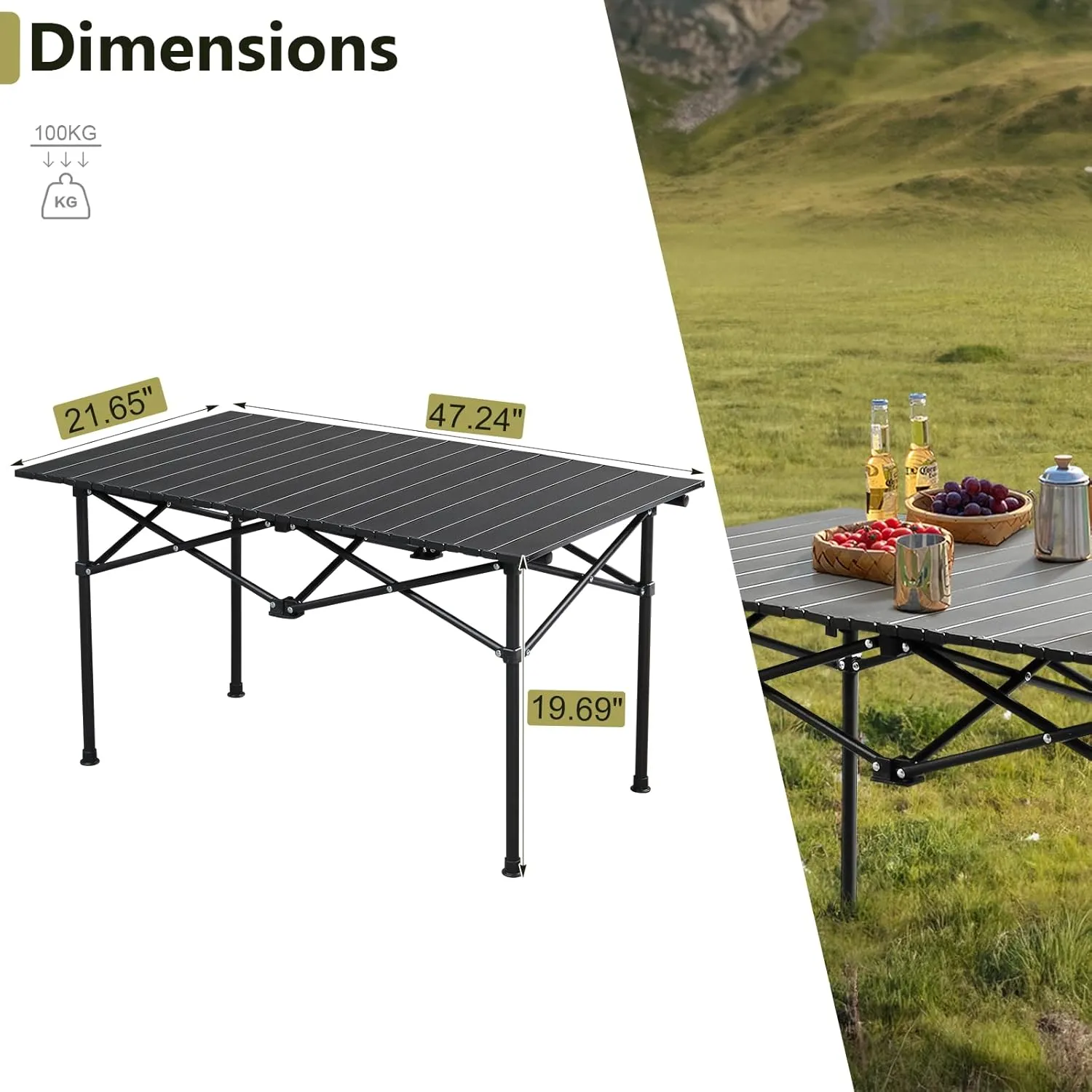 WEI WEI GLOBAL 47x20 Portable Folding Camping Table, Ultralight Collapsible Table Outdoor Camp Table, Portable Outdoor Picnic Table, Compact Camping Side Table for Travel Hiking, Camping