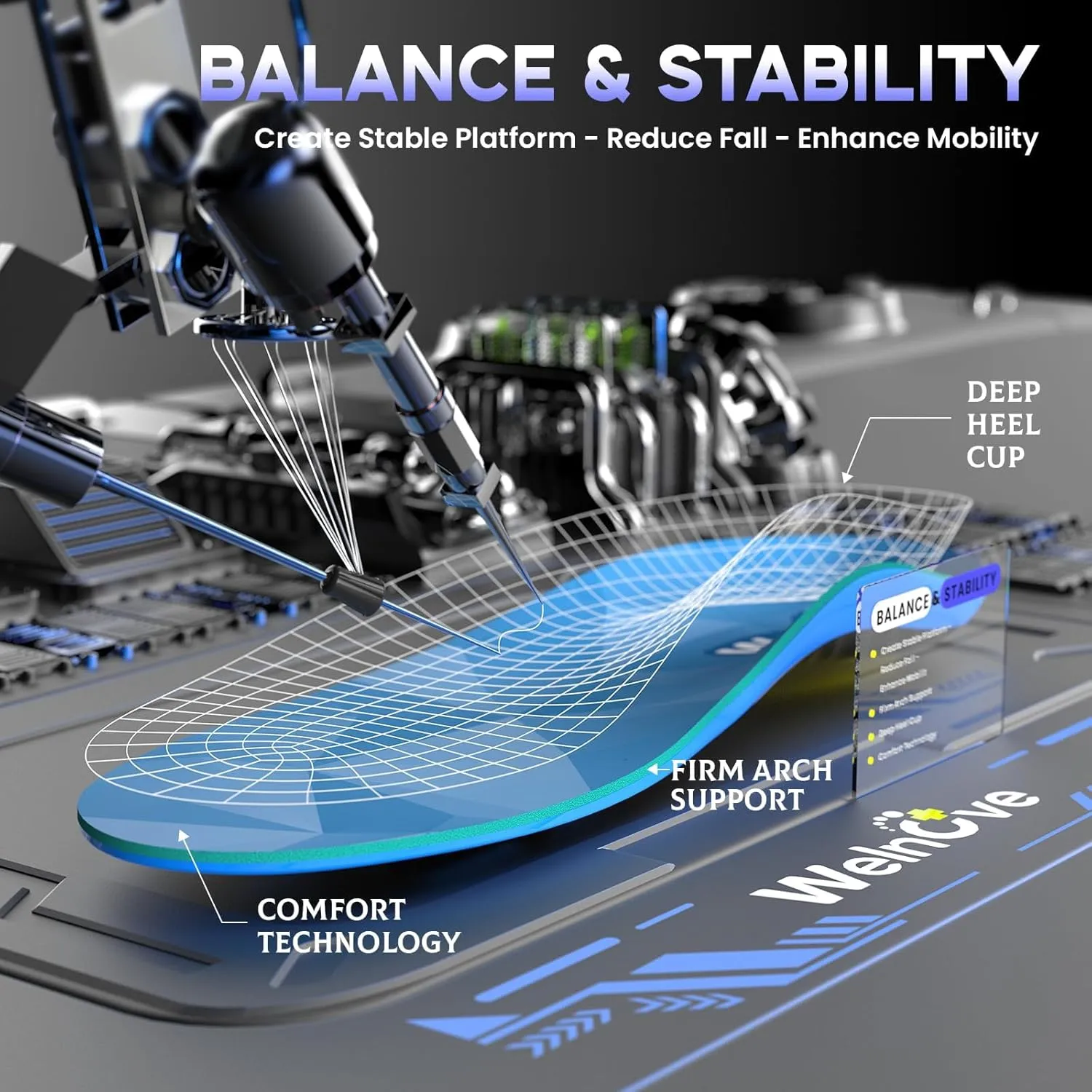 Welnove Carbon Fiber Sport Insoles with Arch Support, Shock Absorbing Orthotic Insoles for High Impact Sport- Increased Performance,Injury Protection- for Roomy Fit - 12.5-14 Men