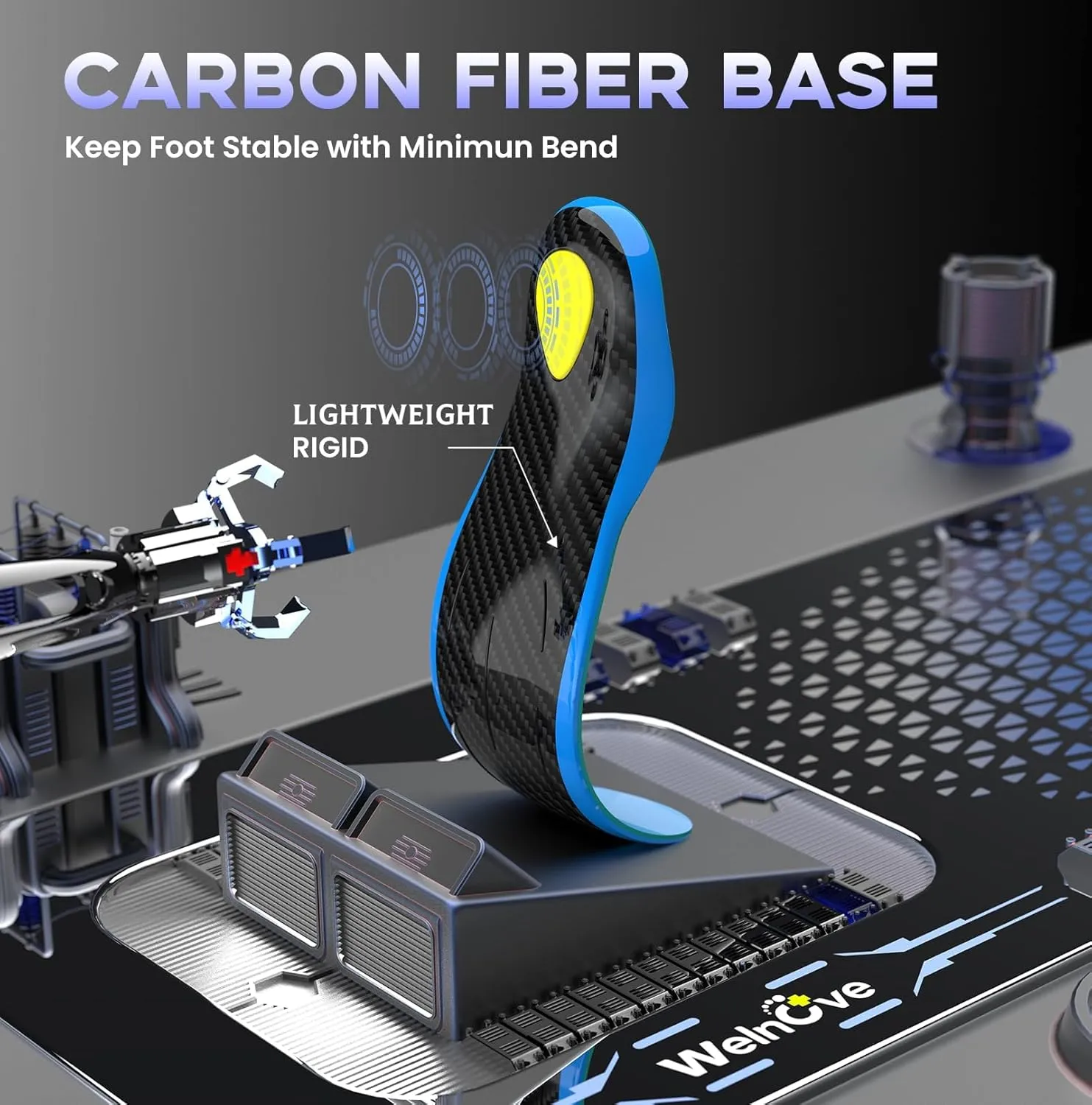 Welnove Carbon Fiber Sport Insoles with Arch Support, Shock Absorbing Orthotic Insoles for High Impact Sport- Increased Performance,Injury Protection- for Roomy Fit - 12.5-14 Men