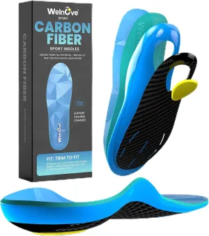 Welnove Carbon Fiber Sport Insoles with Arch Support, Shock Absorbing Orthotic Insoles for High Impact Sport- Increased Performance,Injury Protection- for Roomy Fit - 12.5-14 Men