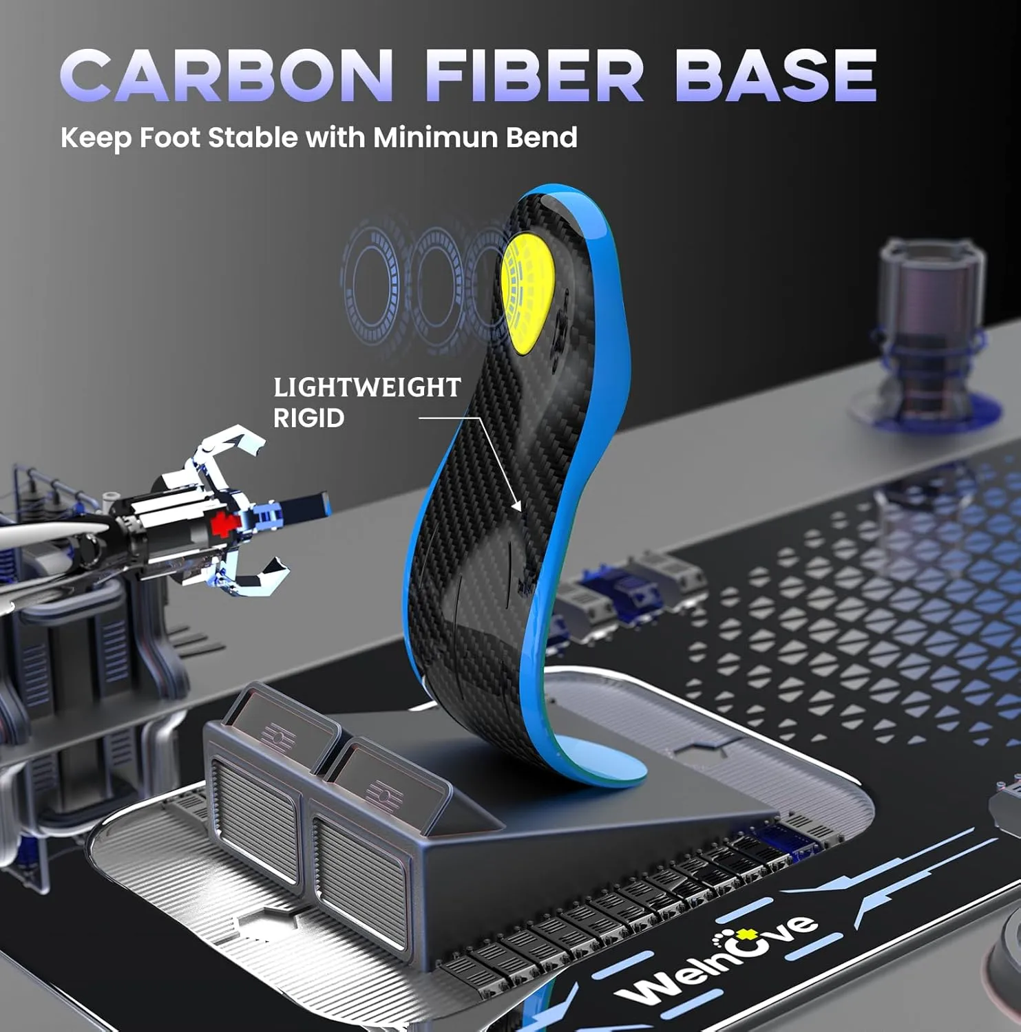 Welnove Carbon Fiber Sport Insoles with Arch Support, Shock Absorbing Performance Insoles for High Impact Sport- Increased Performance,Injury Protection- for Roomy Fit - 6.5-7.5 Men, 8-9 Women