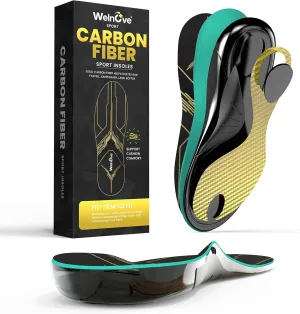 Welnove Carbon Fiber Sports Insoles with Arch Support | NOT for Cleats,Shock Absorbing & Energy Return Insoles for Running, Basketball, Pickball | Injury Prevention & Performance Enhancement-2XL,Gold
