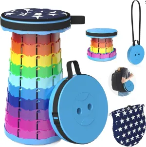 WESAPPINC Upgraded Collapsible Stool, Lightweight & Sturdy,Max 400lbs Portable Retractable Telescoping Stool Foldable Camping Stool for Adults Outdoor Hiking Garden BBQ Fishing (Rainbow)