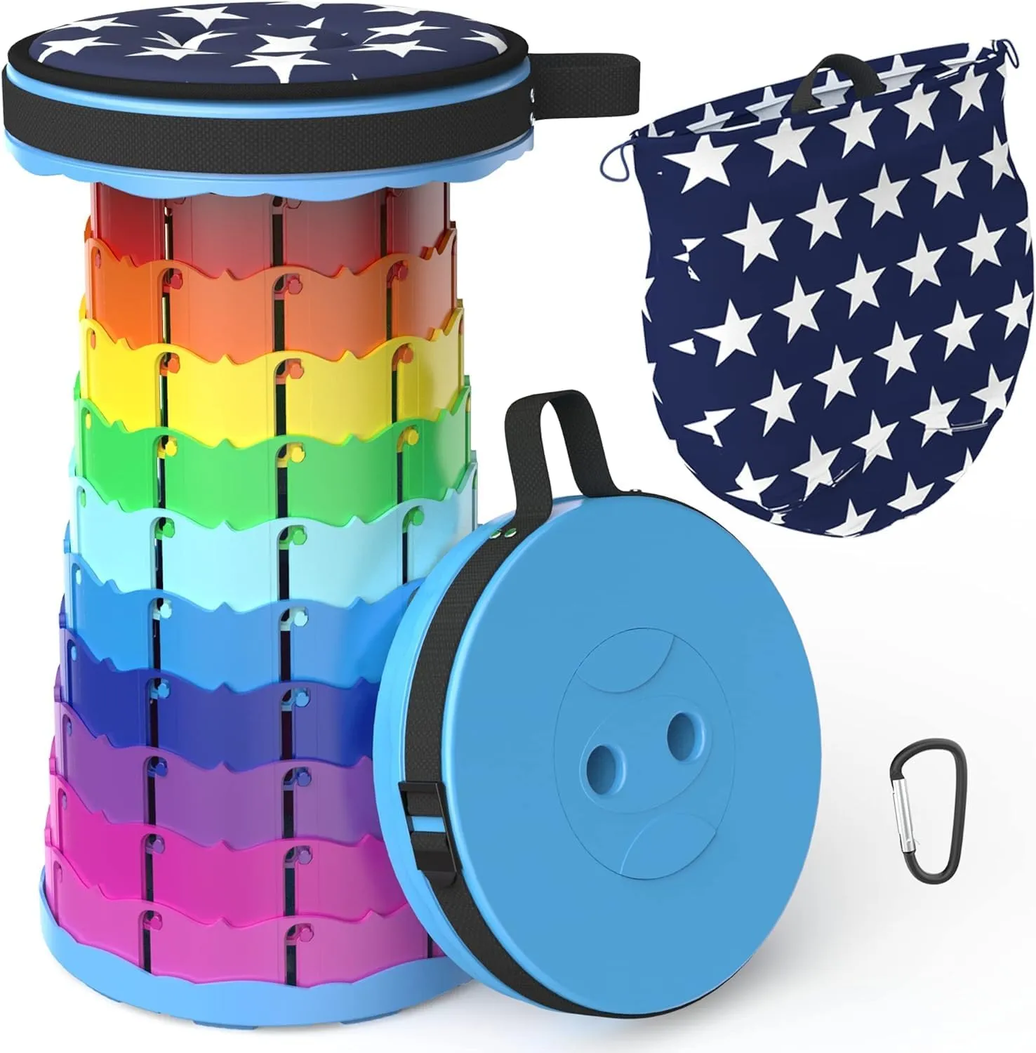 WESAPPINC Upgraded Collapsible Stool, Lightweight & Sturdy,Max 400lbs Portable Retractable Telescoping Stool Foldable Camping Stool for Adults Outdoor Hiking Garden BBQ Fishing (Rainbow)