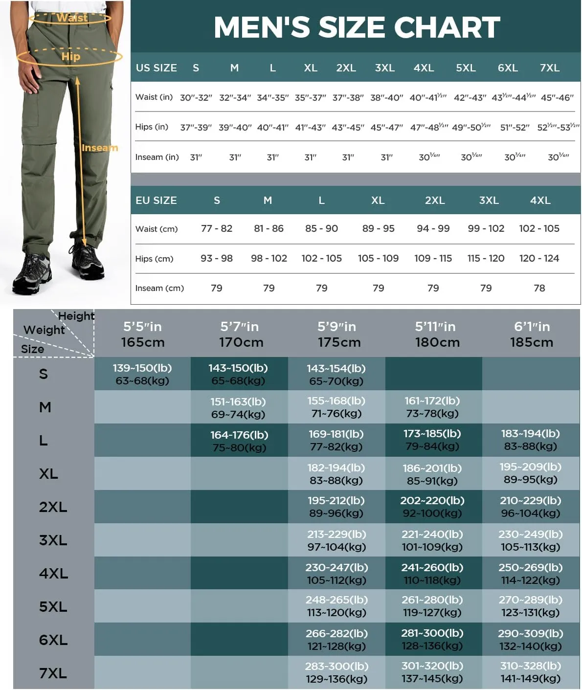 Wespornow Men's-Convertible-Hiking-Pants Quick Dry Lightweight Zip Off Breathable Cargo Pants for Outdoor, Fishing, Safari
