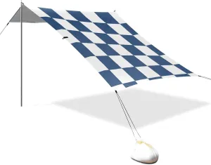 White and Blue American Plaid Designed UPF50 Foldable Beach Tent Lightweight Outdoor Sun Shade with Sandbags, Sand Shovel, Poles for Camping, Picnics, Backyard techo para Playa