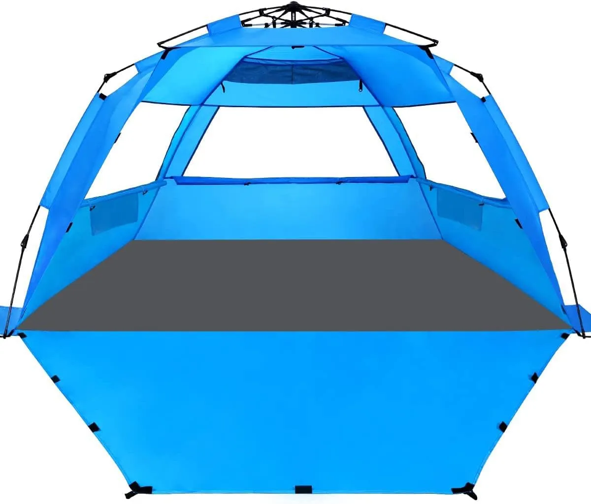 WhiteFang Deluxe Pop Up Beach Tent Sun Shade Shelter for 3-4/5-6 Person, UV Protection, Extendable Floor with 3 Ventilating Windows Plus Carrying Bag, Stakes, and Guy Lines