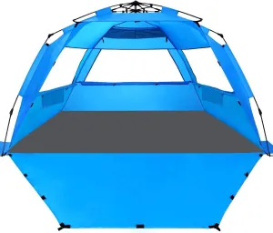 WhiteFang Deluxe Pop Up Beach Tent Sun Shade Shelter for 3-4/5-6 Person, UV Protection, Extendable Floor with 3 Ventilating Windows Plus Carrying Bag, Stakes, and Guy Lines