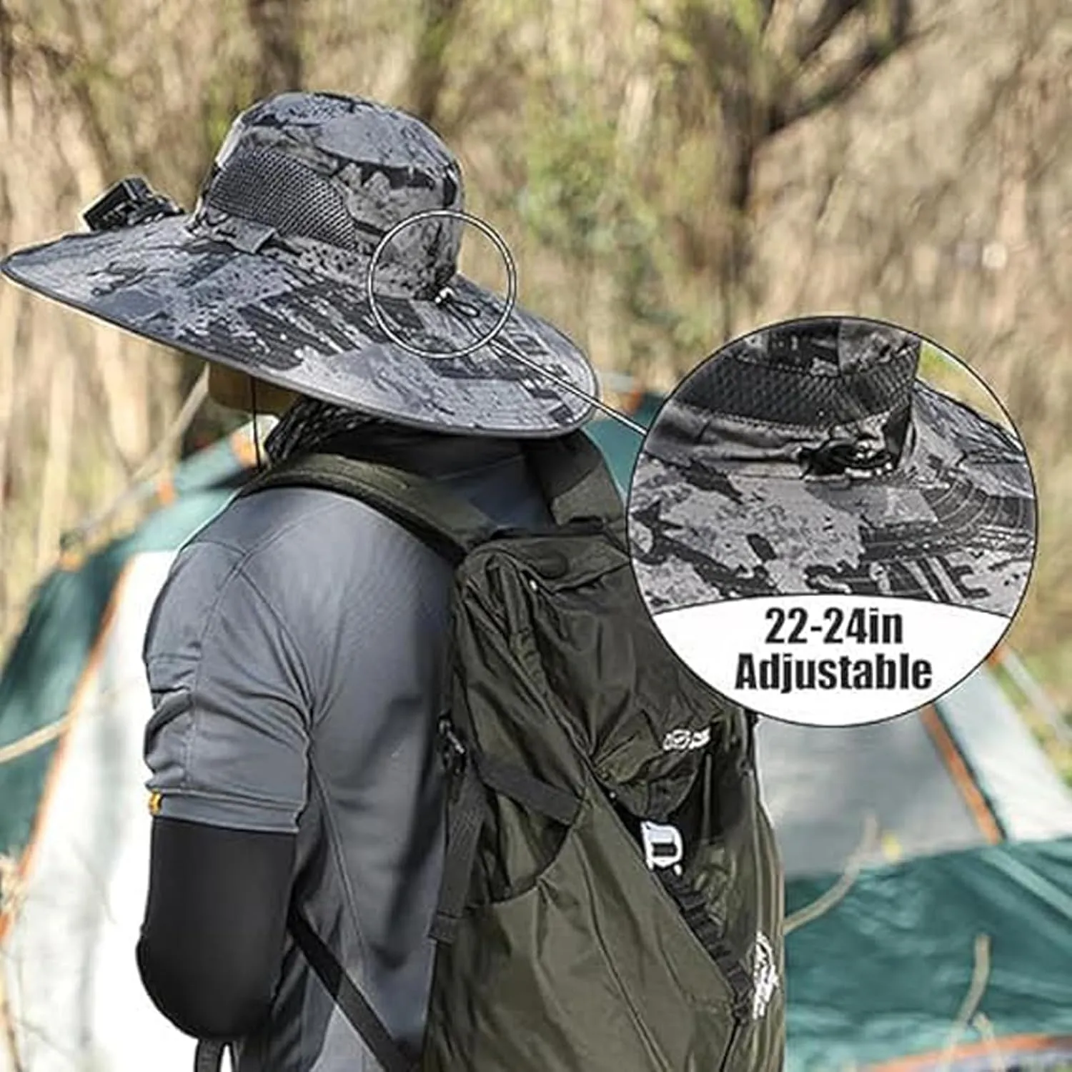 Wide Brim Solar Fan Hat with 2 Fan, Summer Outdoor Fishing Hat for Men Women, UPF 50 , Waterproof, Removable USB Charging Fan